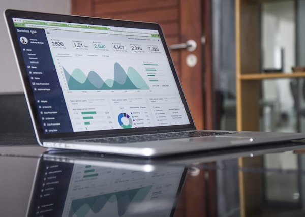 Business analytics dashboard showing data visualizations and performance metrics
